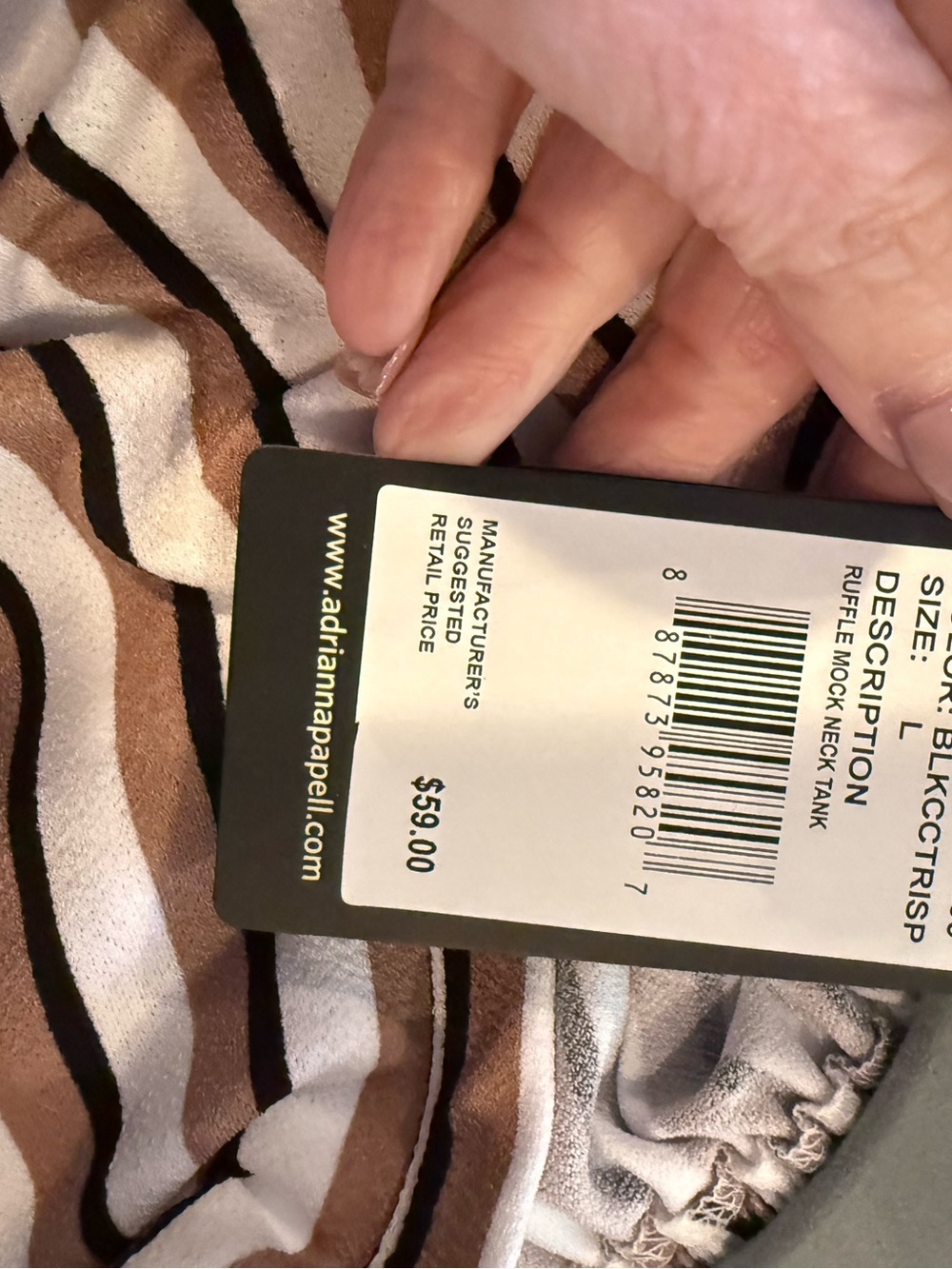 Adrianna Papell Ruffle Mock Neck Striped Blouse. Size large, new with tags - Picture 6 of 7